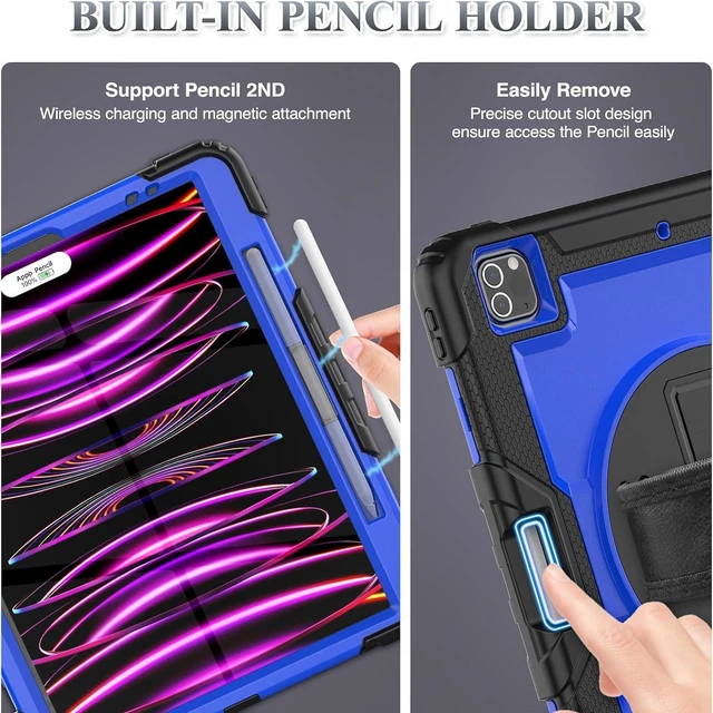 Alt view image 6 of 7 - Case for iPad Pro 12.9-inch 2022/2021/2020/2018, Blue/Black
