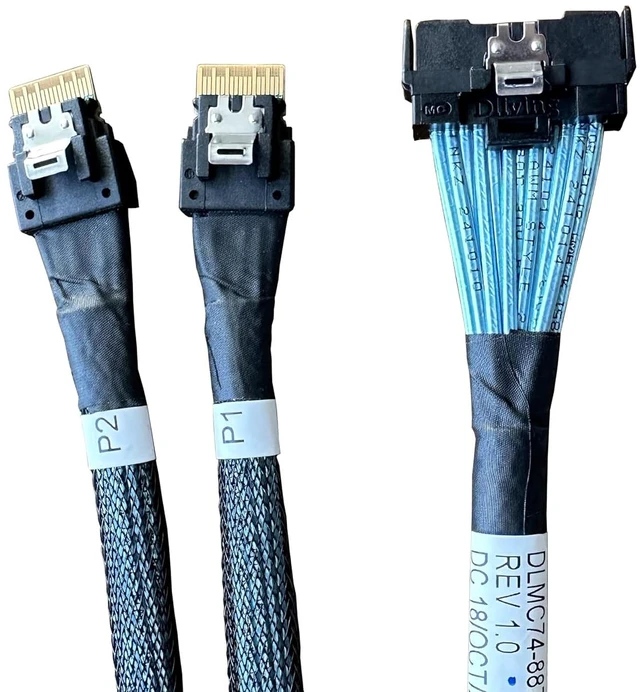 Main image of MCIOx8 to 2*SlimSASx4, SFF-TA-101674Pin to 2*SFF-8654 38Pin,PCIe Gen5 Mini Cooledge IODouble Straight Cable 80CM(CBL-MCIO-1255S4Y)