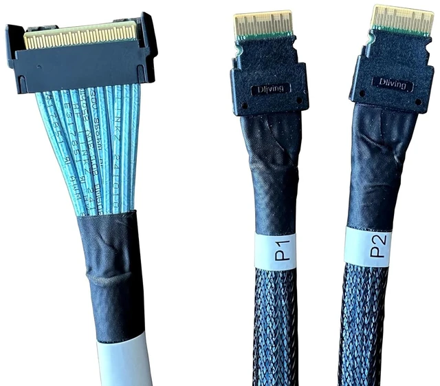 Alt view image 2 of 5 - MCIOx8 to 2*SlimSASx4, SFF-TA-101674Pin to 2*SFF-8654 38Pin,PCIe Gen5 Mini Cooledge IODouble Straight Cable 80CM(CBL-MCIO-1255S4Y)