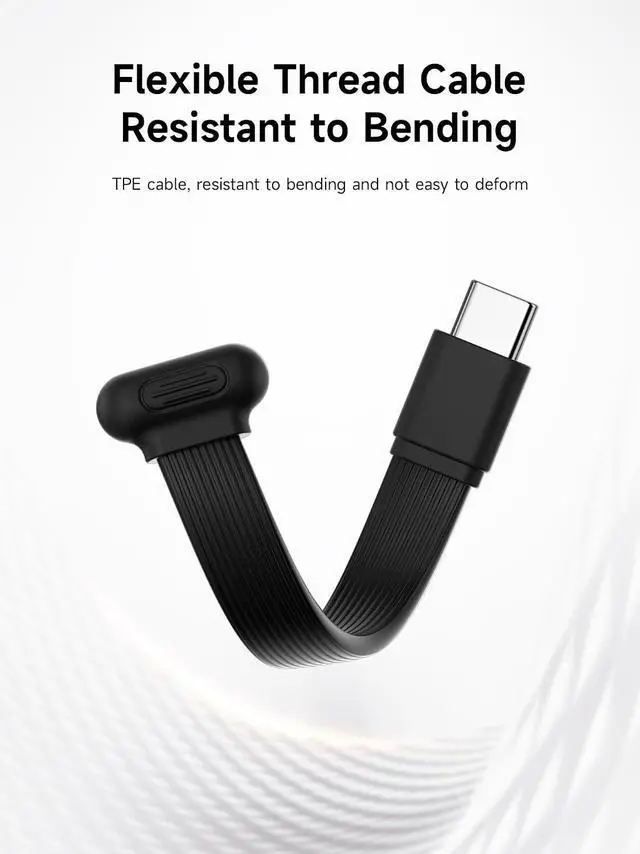 Alt view image 5 of 7 - 180 Degree U-Type USB-C Cable, Short Flat 60W 20V/3A Fast Charging Cable, 480Mbps Data Transfer for iPhone 17 16 Pro Max, Galaxy S25 Ultra S25+, Power Bank, Cooling Fan (Black, 0.11ft)