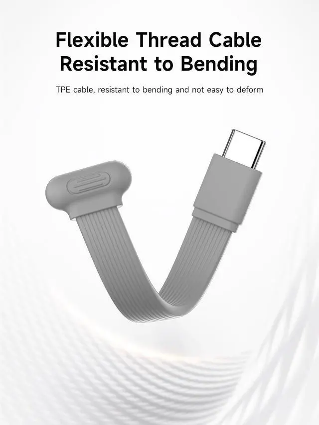 Alt view image 5 of 7 - 180 Degree U-Type USB-C Cable, Short Flat 60W 20V/3A Fast Charging Cable, 480Mbps Data Transfer for iPhone 17 16 Pro Max, Galaxy S25 Ultra S25+, Power Bank, Cooling Fan (Grey, 0.23ft)
