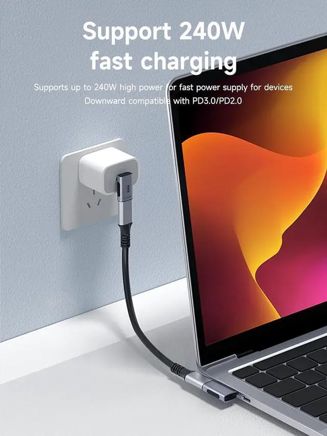 Alt view image 3 of 7 - 240W 40Gbps 8K USB C Adapter, USB-C Male to Female Adapter, USB4 Connecter for Thunderbolt 4/3, ROG Ally, Steam Deck, Switch, Dock, Mac, Tablet, iPhone 16 15 Pro Max (Middle L Type)