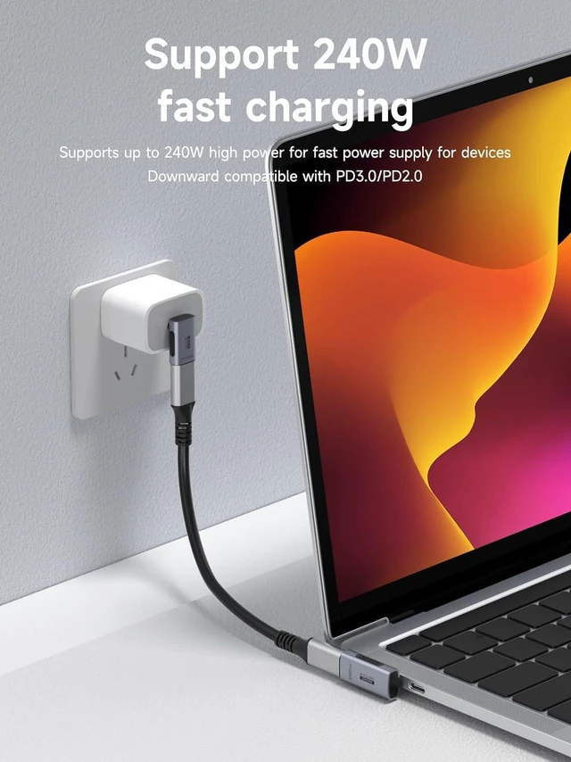 Alt view image 2 of 5 - 240W 40Gbps 8K USB C Adapter, USB-C Male to Female Adapter, USB4 Connecter for Thunderbolt 4/3, ROG Ally, Steam Deck, Switch, Dock, Mac, Tablet, iPhone 16 15 Pro Max (Vertical L Type)