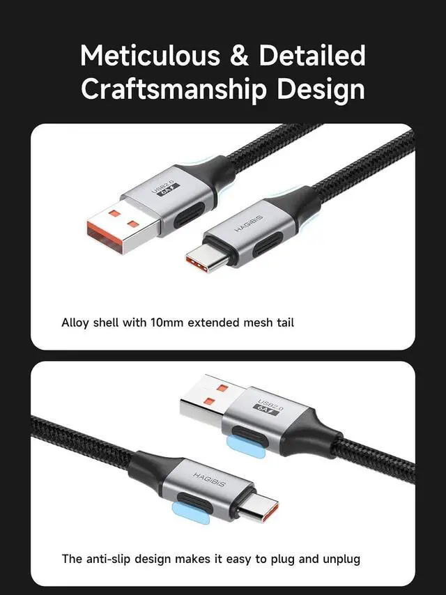Alt view image 7 of 7 - 6A Fast Charging Braided Data Cable, USB A to C 480Mbps Data sync and Charging Power Delivery PD Charger Cord Android Auto Carplay Cable for iPhone 17/16/15 Pro Max (0.8ft)