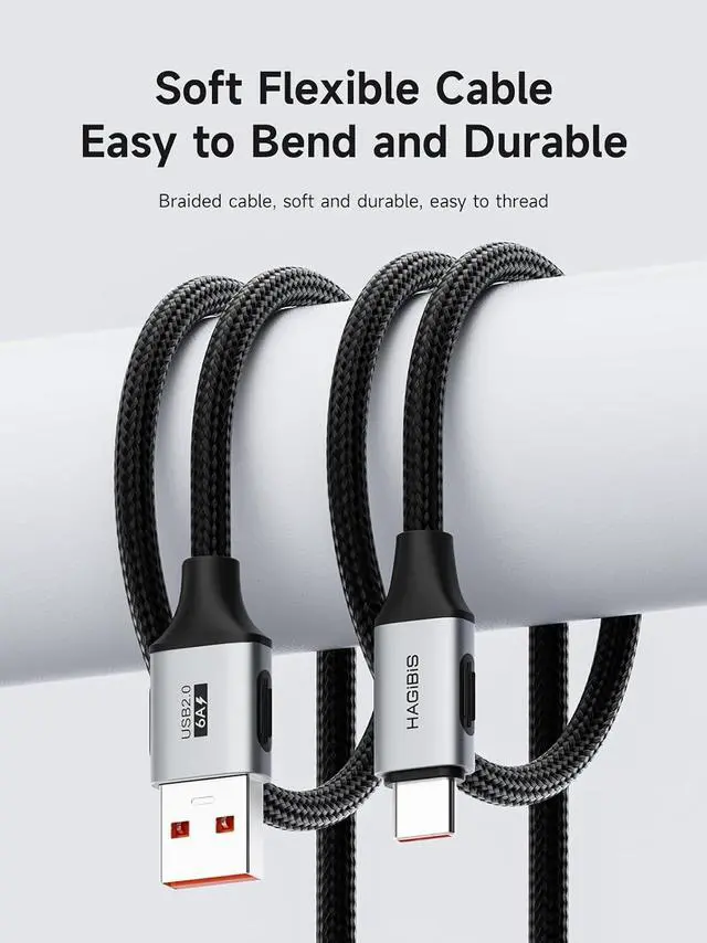 Alt view image 6 of 7 - 6A Fast Charging Braided Data Cable, USB A to C 480Mbps Data sync and Charging Power Delivery PD Charger Cord Android Auto Carplay Cable for iPhone 17/16/15 Pro Max (0.8ft)