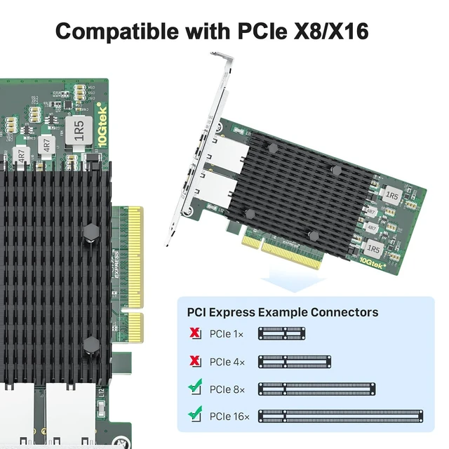 Alt view image 4 of 6 - 10Gb PCIe RJ45 NIC Network Card, Compare to Intel X540-T2, 2-Pack