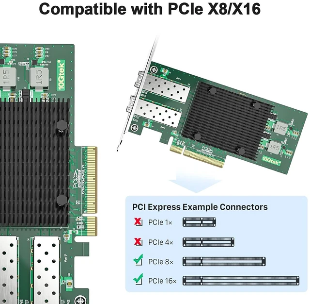 Alt view image 2 of 4 - 10Gb PCI-E NIC Network Card, Dual SFP+ Port, with Original Intel X710-BM2, PCI Express Ethernet LAN Adapter Support Windows Server/Windows/Linux/ESX, Compare to Intel X710-DA2, 2-Pack