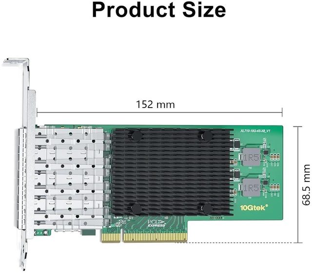 Alt view image 2 of 5 - 10Gb PCI-E NIC Network Card, Quad SFP+ Port, with Original Intel XL710-BM1 Controllers, PCI Express Ethernet LAN Adapter Support Windows Server/Linux/VMware ESXi, Compare to Intel X710-DA4