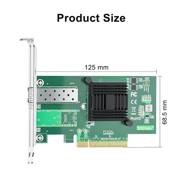 Alt view image 4 of 5 - 10Gb PCI-E NIC Network Card, Single SFP+ Port, with Intel 82599EN Controller, Ethernet LAN Adapter Support Windows Server/Linux/VMware, Compare to Intel X520-DA1(E10G42BTDA)