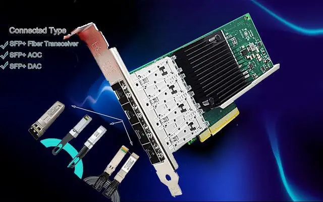 Alt view image 4 of 6 - 10Gb PCI-E NIC Network Card 10G Quad-Port SFP+ Ethernet Converged LAN Adapter CNA Compatible with X710-DA4 PCI Express 3.0 x8/x16 Networking Server Support Windows/Linux/VMware