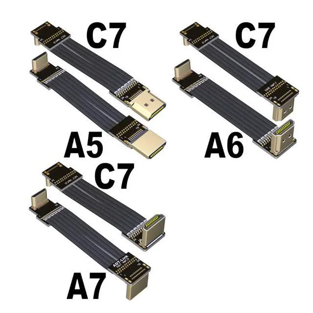 Alt view image 3 of 5 - HDMI 2.1 Type-A Male to MINI Type-C Female Flat Cable for FPV Aerial Photography Gopro Camera (30cm, A8T-C7(Female-Male))