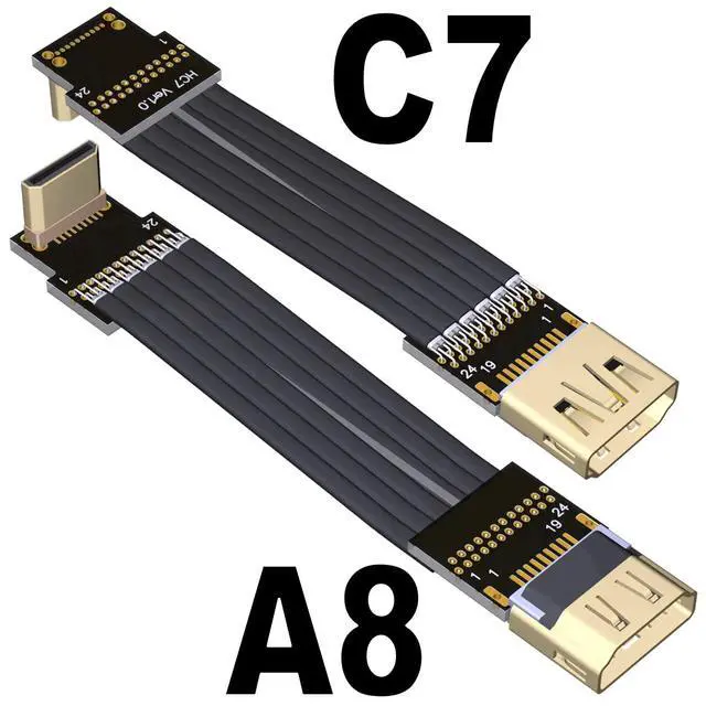 Alt view image 4 of 5 - HDMI 2.1 Type-A Male to MINI Type-C Female Flat Cable for FPV Aerial Photography Gopro Camera (30cm, A8T-C7(Female-Male))
