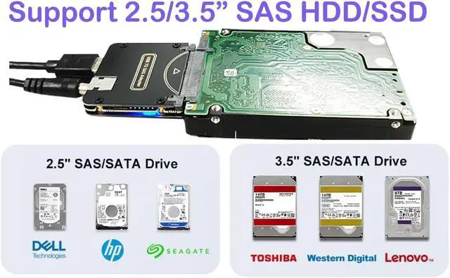 Alt view image 6 of 6 - SAS to USB 3.0 Adapter Card, USB 3.0 SAS SATA Hard Drive Enclosure Reader for 2.5 3.5 Inch HDD SSD with 12V/2A Power