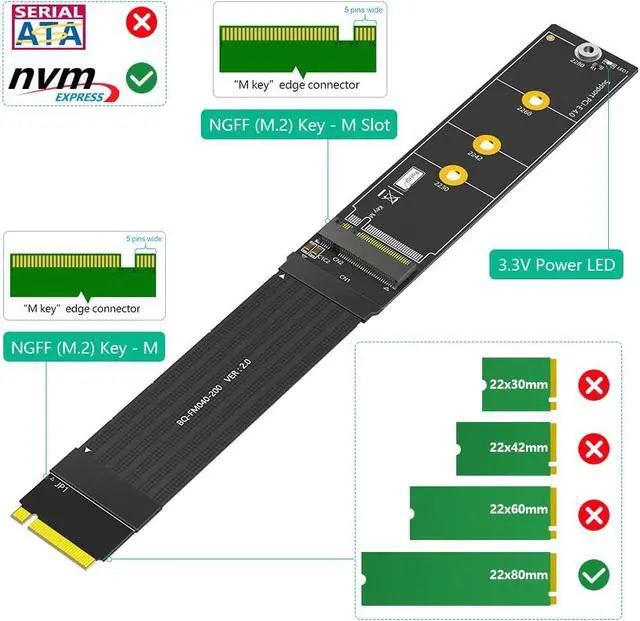 Alt view image 3 of 6 - M.2 NVME Extender,NGFF M-Key PCIe 3.0/4.0 SSD Extention Card with High Speed Soft-PCB Cable 20CMS