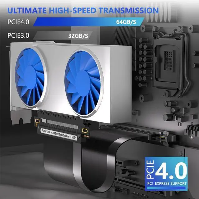 Alt view image 6 of 7 - 30cm 180Degree PCI-e 4.0 X16 Riser Cable for PCIe GeForce RTX30/40 GPU Card