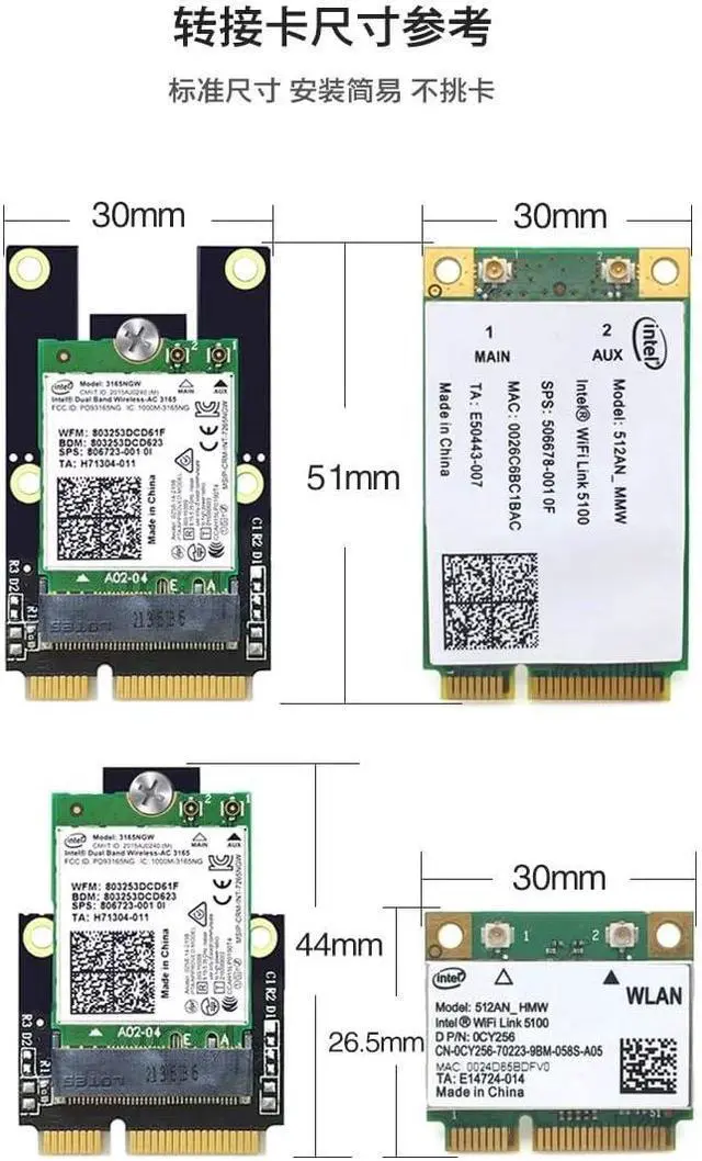 Alt view image 3 of 3 - NGFF M.2 (Key-A+E/Key-E) to Mini PCI-E Express Card,Compatible with Intel AX201 AX200 9260 8265 8260 7260 Card
