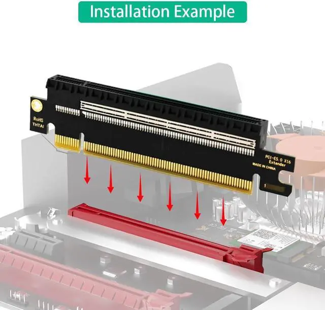 Alt view image 5 of 5 - PCIe 16x Riser Card,PCI-e Express 5.0 X16 Male to Female Extension Card for 2U Server Case GPU Graphics Card