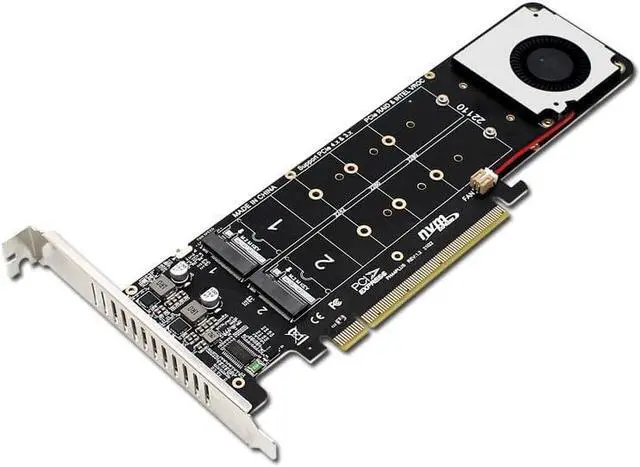 Main image of Quad NVMe SSD PCIe Adapter, 4 M.2 NVMe SSD to PCI-e 4.0 3.0 x16 Card with Fan Support 2242 2280 22110 NVMe SSD (PCI-e 16X Bifurcation Required)