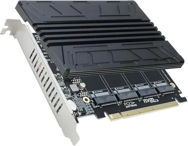 Main image of Quad NVMe SSD PCIe Adapter, 4 M.2 NVMe SSD to PCI-e 4.0 3.0 x16 Card with HeatSink Support 2230 2242 2280 NVMe SSD (PCI-e 16X Bifurcation Required)