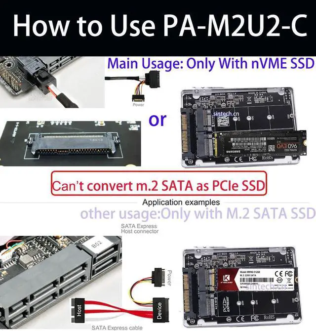 Alt view image 2 of 5 - U.2 SFF-8639 to M.2 nVME Or M2 SATA SSD Adapter Card with Case