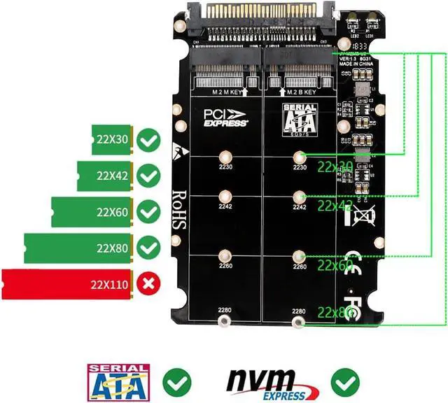 Alt view image 3 of 5 - U.2 SFF-8639 to M.2 nVME Or M2 SATA SSD Adapter Card with Case