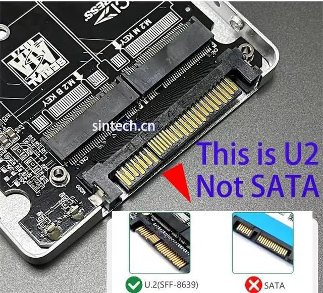 Alt view image 5 of 5 - U.2 SFF-8639 to M.2 nVME Or M2 SATA SSD Adapter Card with Case
