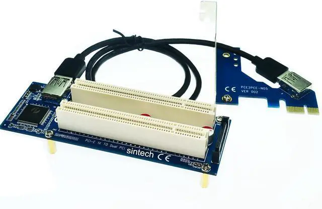 Alt view image 2 of 5 - PCI-E Express X1 to Dual PCI Riser Extender Card with Low Profile Bracket