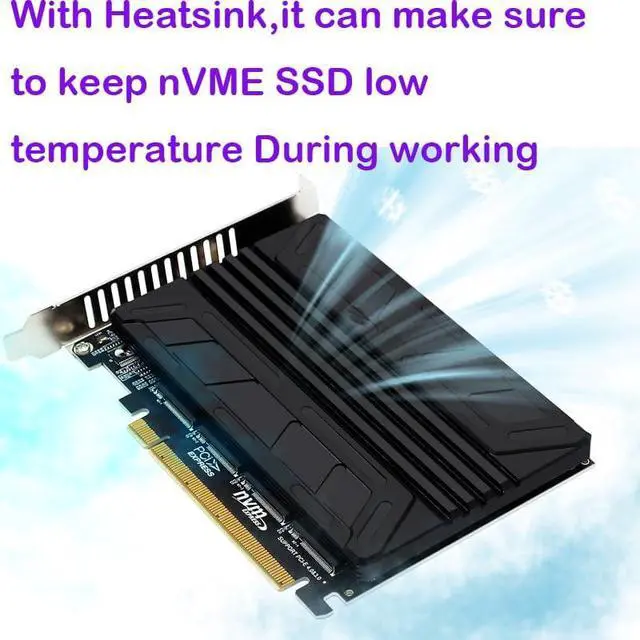 Alt view image 3 of 4 - Quad NVMe SSD PCIe Adapter, 4 M.2 NVMe SSD to PCI-e 4.0 3.0 x16 Card with HeatSink Support 2230 2242 2280 NVMe SSD (PCI-e 16X Bifurcation Required)