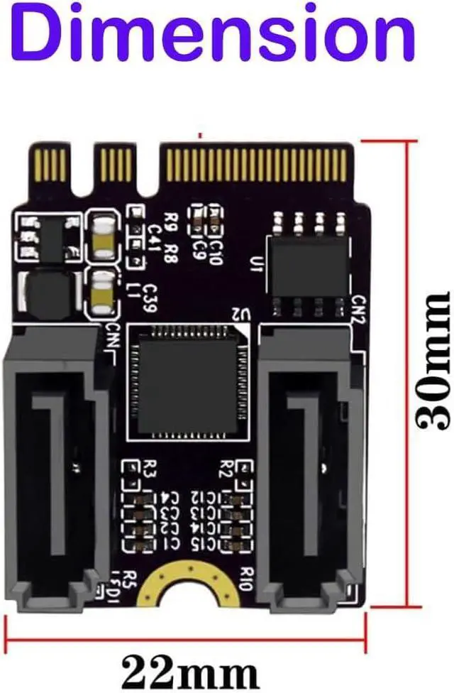 Alt view image 3 of 5 - M.2 NGFF Key A+E to Dual SATA 3.0 Ports Adapter Extension Card Chipset JMB582(Only Fit A-Key or E-Key WiFi Port)