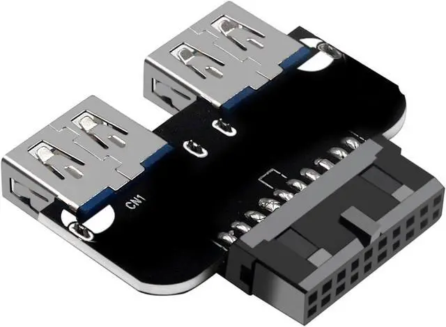 Alt view image 2 of 5 - USB 3.0 Front Panel Header, 19/20Pin Female to Dual Straight USB 3.0 Female Convert Card for Mainboard Header Port Extension
