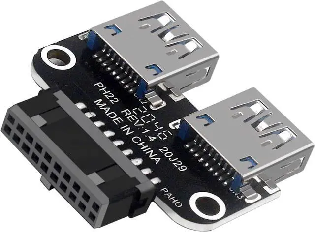 Alt view image 3 of 5 - USB 3.0 Front Panel Header, 19/20Pin Female to Dual Straight USB 3.0 Female Convert Card for Mainboard Header Port Extension