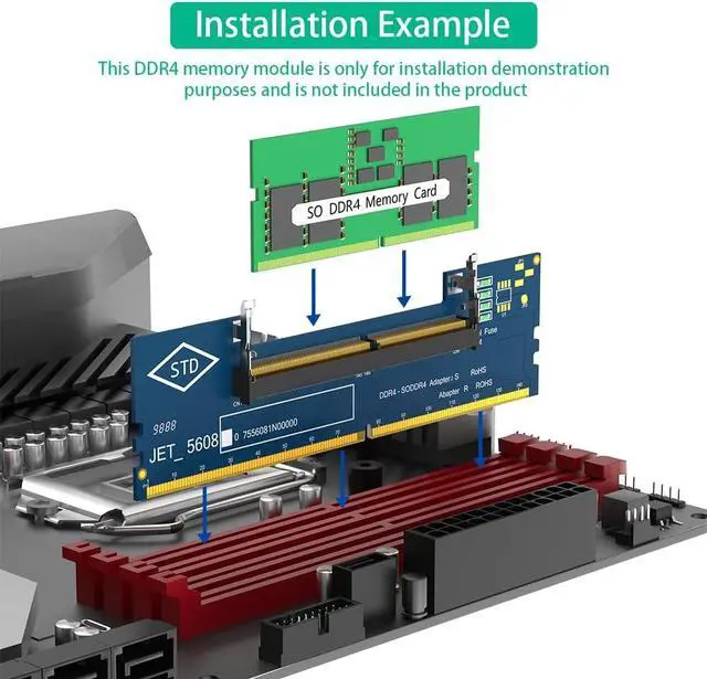 Alt view image 5 of 6 - Laptop DDR4 RAM to Desktop Adapter Card, SO DIMM DDR4 Converter for Destktop Memory Tester