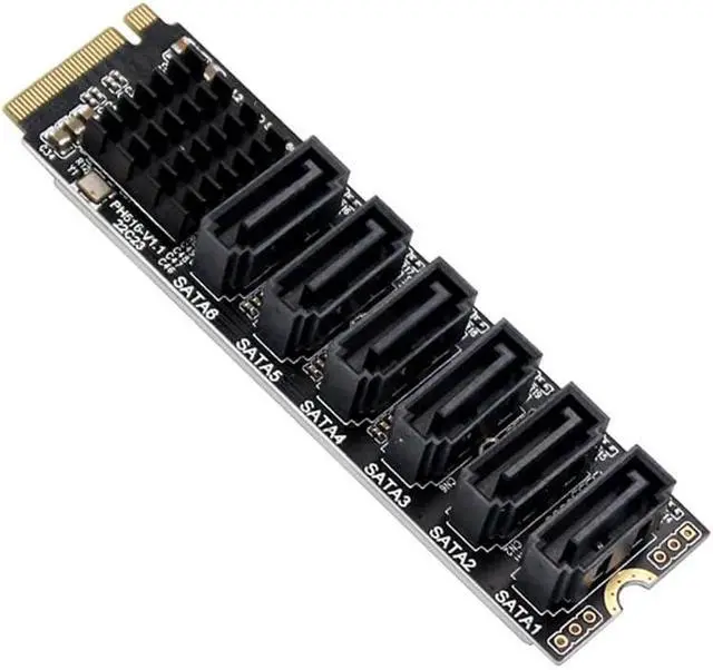 Alt view image 2 of 6 - M.2 to SATA3 Adapter Card, M.2 M-Key PCIe to 6 Ports SATA 6Gbps Expansion Card ASM1166 with Smart LED Indicator