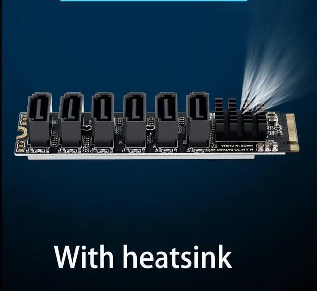 Alt view image 5 of 6 - M.2 to SATA3 Adapter Card, M.2 M-Key PCIe to 6 Ports SATA 6Gbps Expansion Card ASM1166 with Smart LED Indicator