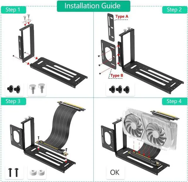 Alt view image 2 of 7 - Vertical GPU Mount Bracket, 2 Slots PCIe 5.0/4.0 Riser Cable Graphics Card Mounting Kit for PC Cases, Compatible with MATX, ATX,EATX Case