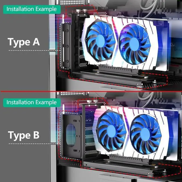 Alt view image 7 of 7 - Vertical GPU Mount Bracket, 2 Slots PCIe 5.0/4.0 Riser Cable Graphics Card Mounting Kit for PC Cases, Compatible with MATX, ATX,EATX Case