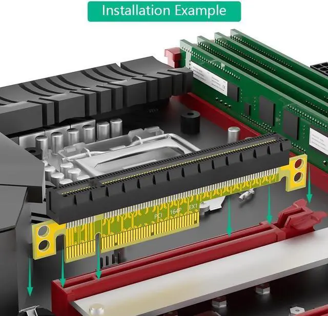 Alt view image 5 of 5 - PCI-E PCIe Express 8X to 16X Riser Extension Card Upward