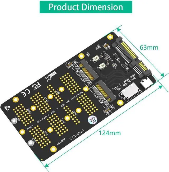 Alt view image 3 of 7 - Combo M.2 NVMe SSD to Oculink SFF-8611/8612,NGFF SATA to SATA Adapter Card