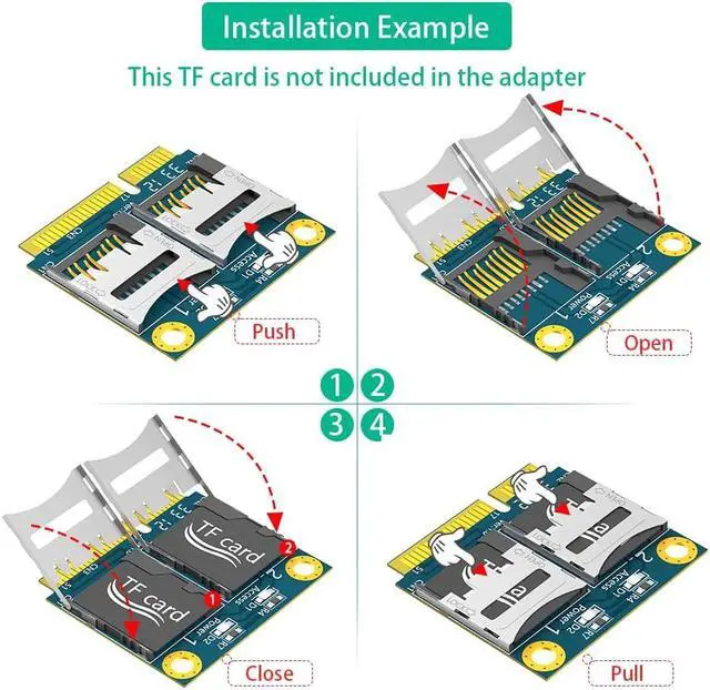 Alt view image 3 of 5 - Dual Micro SDXC SDHC SD to Mini PCI-e Adapter Card with Half Bracket
