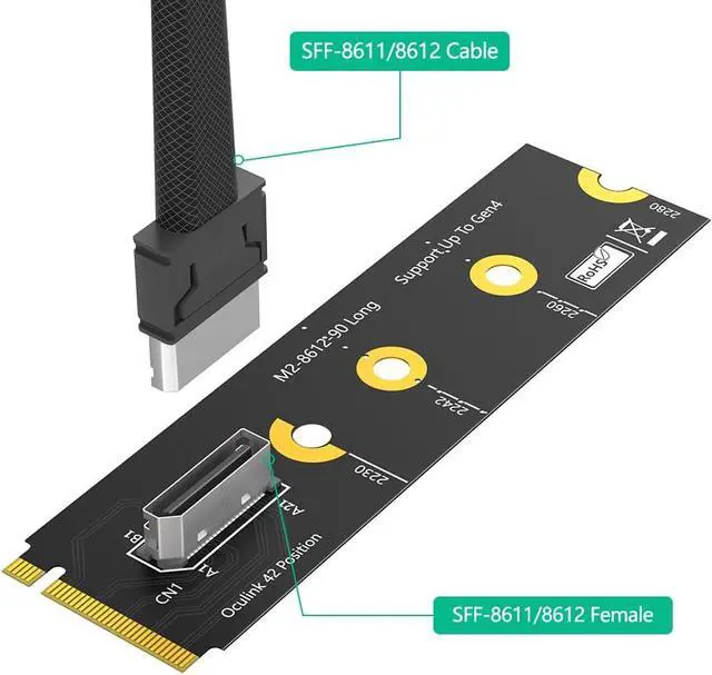 Alt view image 5 of 7 - Oculink SFF-8611/8612 to M.2 NVMe M-Key Interface Adapter Card (90B Degree)