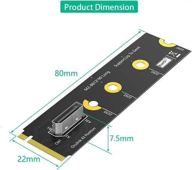 Alt view image 4 of 7 - Oculink SFF-8611/8612 to M.2 NVMe M-Key Interface Adapter Card (90B Degree)