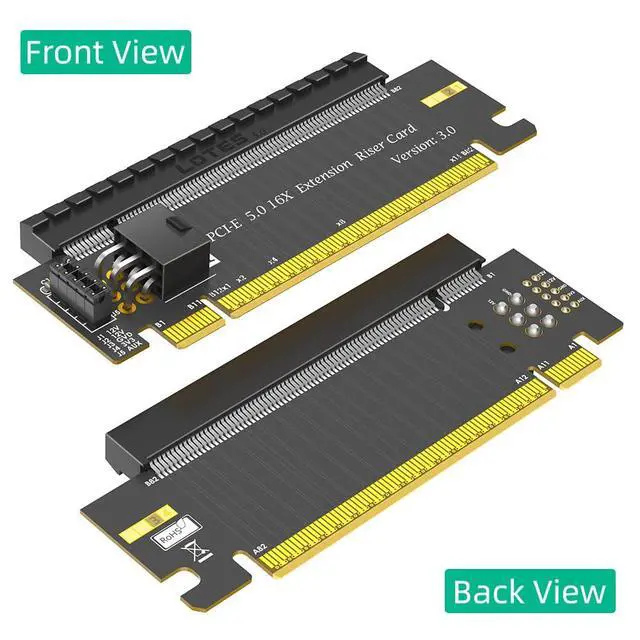Alt view image 4 of 6 - PCIe 16x Riser Card,PCI-e Express 5.0 X16 Male to Female Extension Card With 6Pin ATX Connector for 2U Server Case GPU Graphics Card