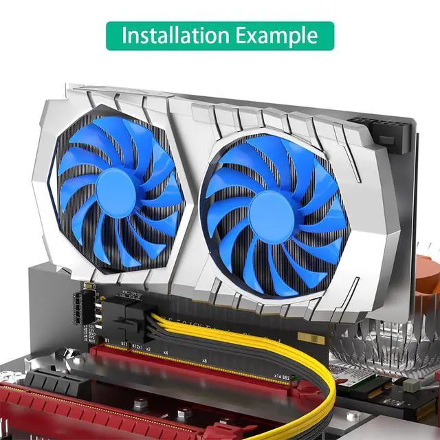 Alt view image 6 of 6 - PCIe 16x Riser Card,PCI-e Express 5.0 X16 Male to Female Extension Card With 6Pin ATX Connector for 2U Server Case GPU Graphics Card