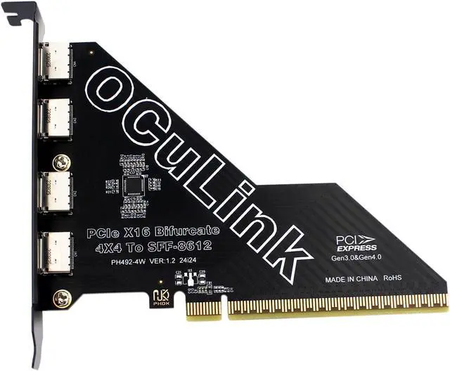 Alt view image 3 of 5 - PCIe 4.0 16x to Quad Oculink 4I,PCIe Bifurcation x16 to x4x4x4x4 Split Oculink SFF-8611/8612 Adapter Card for eGPU Dock Mimi Pc