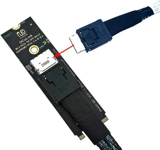 Alt view image 3 of 6 - Oculink SFF-8611/8612 to M.2 NVMe M-Key Interface Adapter Card (360 Degree)
