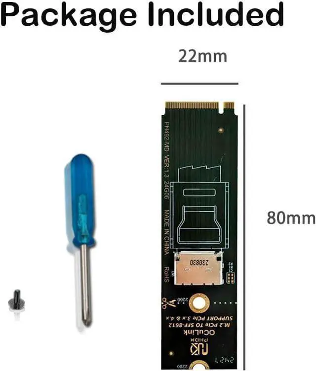 Alt view image 5 of 6 - Oculink SFF-8611/8612 to M.2 NVMe M-Key Interface Adapter Card (360 Degree)