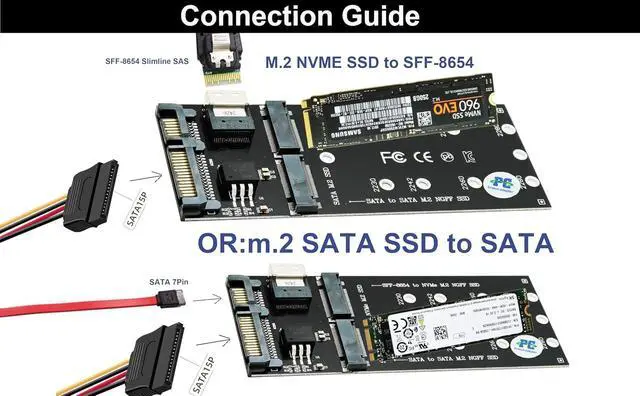 Alt view image 5 of 5 - Combo M.2 NVMe SSD to SFF-8654 Slimline SAS(PCIe),NGFF to SATA Adapter Card (Not Support NVEM SSD to SATA or M.2SATA to SFF-8654)