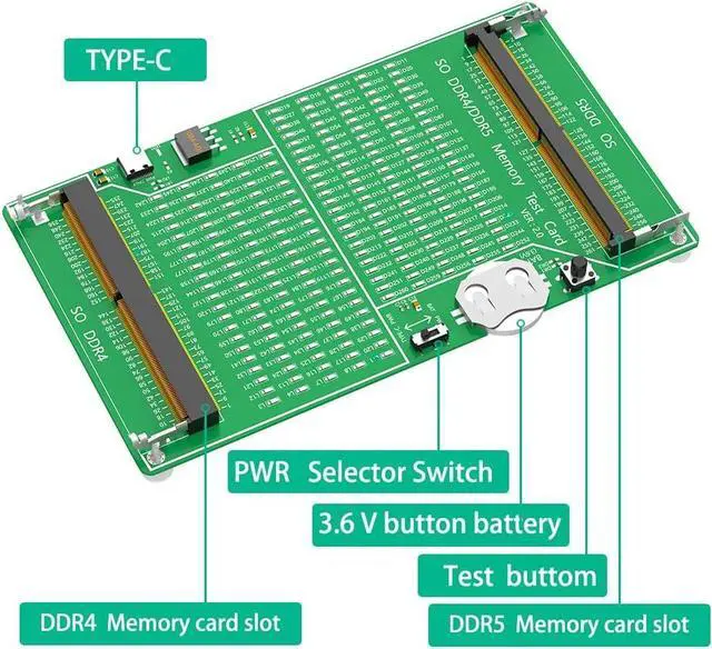 Alt view image 3 of 6 - Laptop DDR4/5 Memory Tester Card, SO DDR4/DDR5 Diagnosis Card, PCB Circuit Test Tool for Laptop DDR4/5 Memory Stick