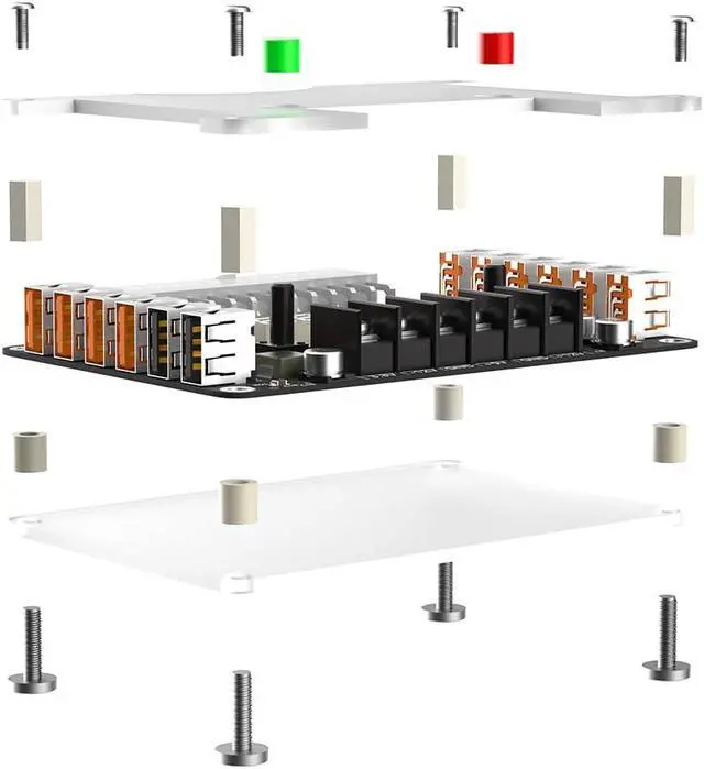 Alt view image 6 of 7 - New Version ATX Power Supply Breakout Board and Acrylic Case Kit with 3.3V, 5V, 12V,-12V Output Voltage and 12 Ports USB, 3A Maximum Output
