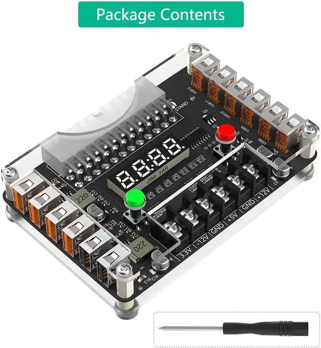 Alt view image 7 of 7 - New Version ATX Power Supply Breakout Board and Acrylic Case Kit with 3.3V, 5V, 12V,-12V Output Voltage and 12 Ports USB, 3A Maximum Output